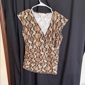#157–Michael Kors Tan and Brown Snake Print Blouse